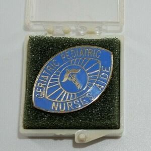 Vintage Geriatric Pediatric Nursing Aid Pin Uniform Brass Enamel